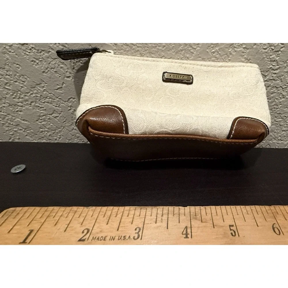 Rosetti Small Makeup Organizer Bag Ivory Dark Brown Vinyl Trim